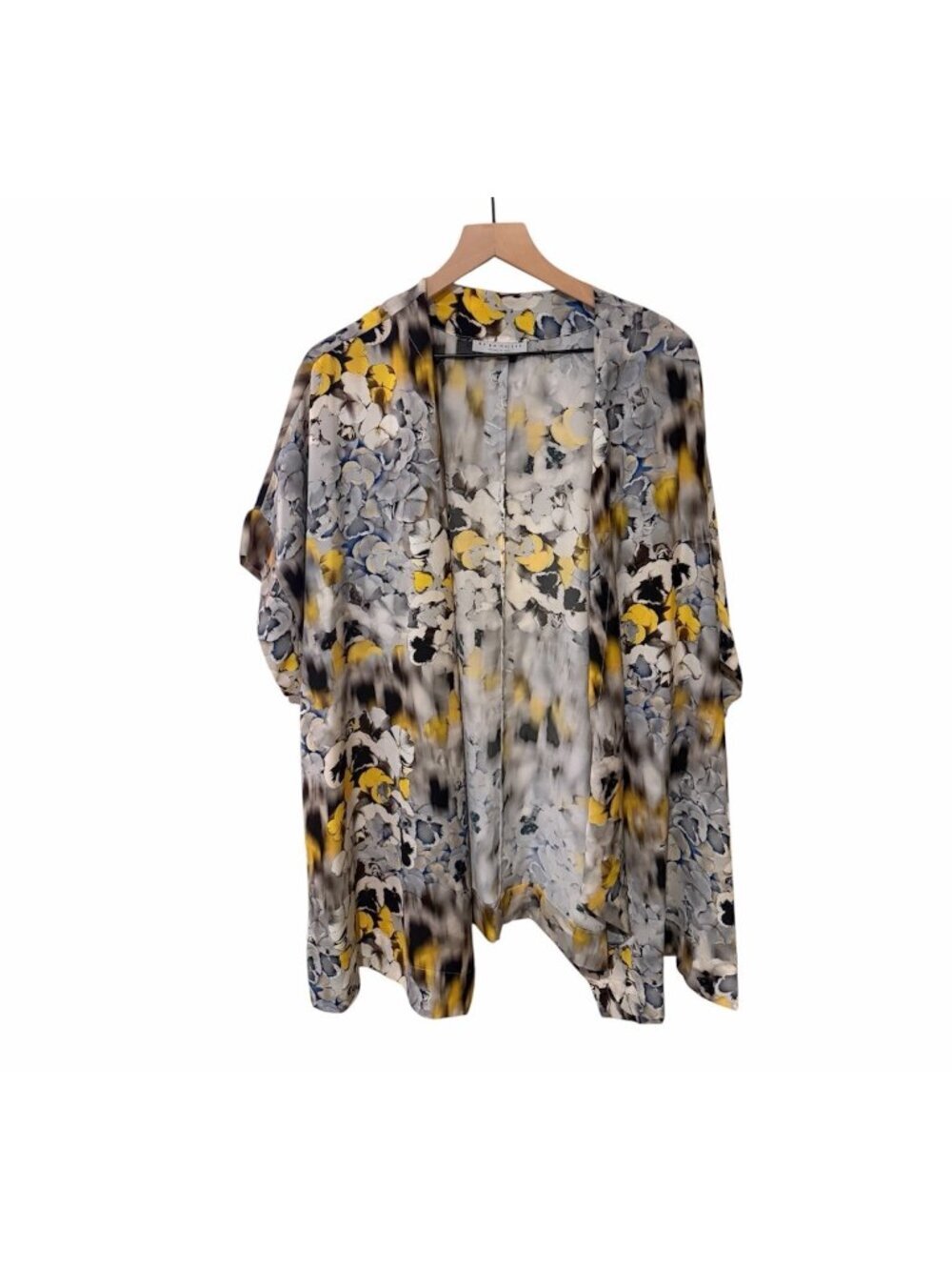 Bryn Walker Floral Printed Open Kimono Short Sleeve Size L USA Made